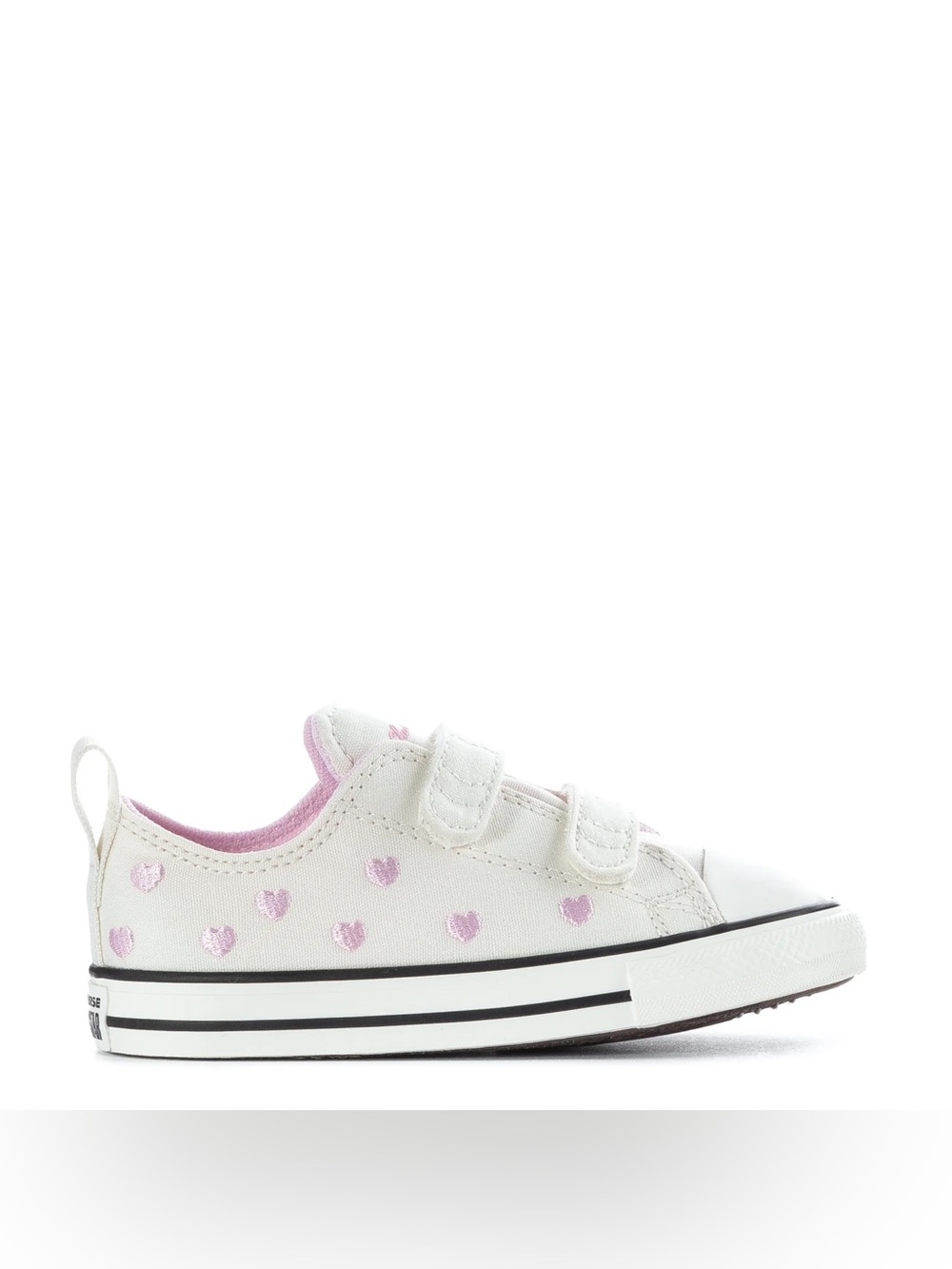 Converse White Canvas Kids Sneakers with Pink Heart Accents